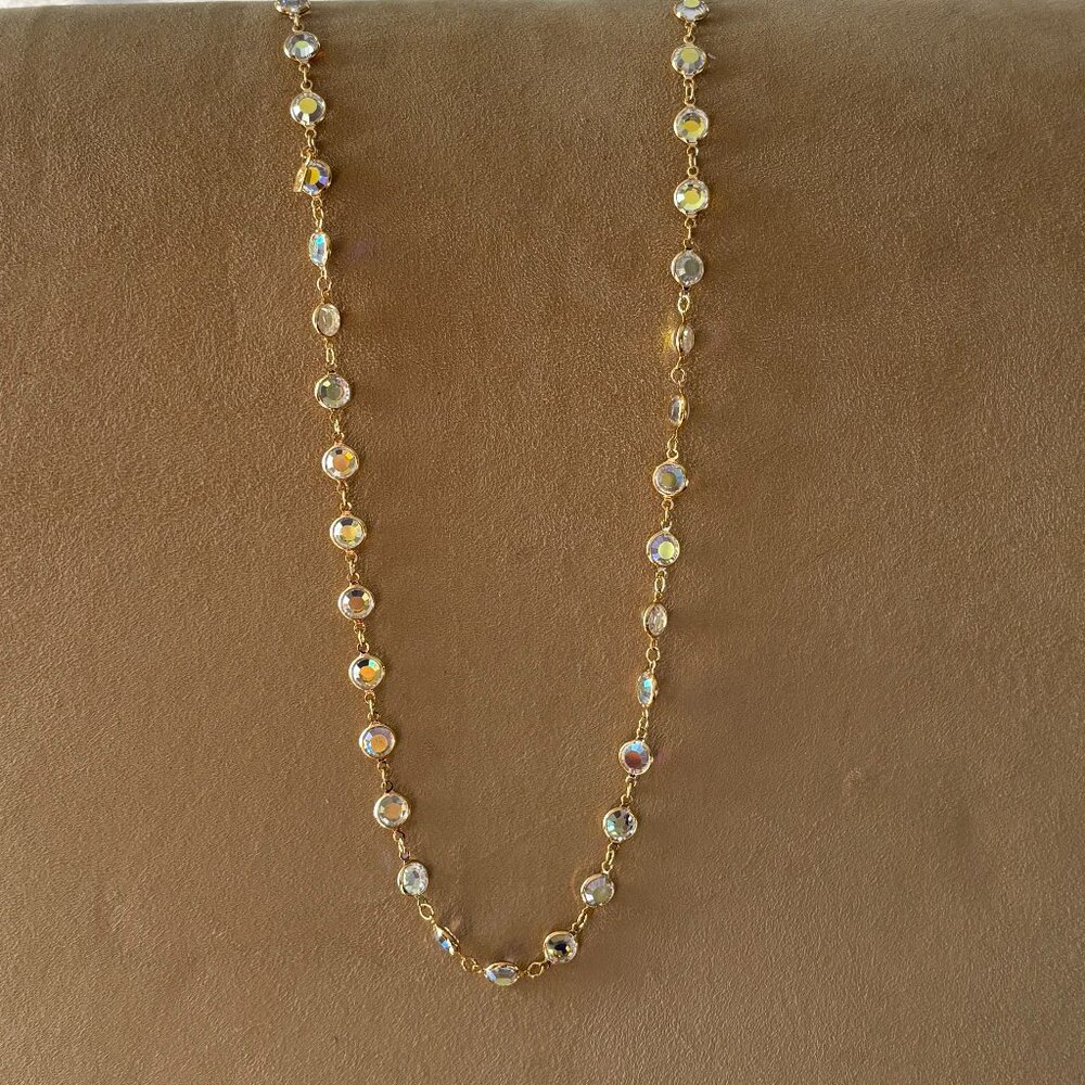 Vintage Swarovski Aurora Borealis Crystal Bezel Necklace Clear